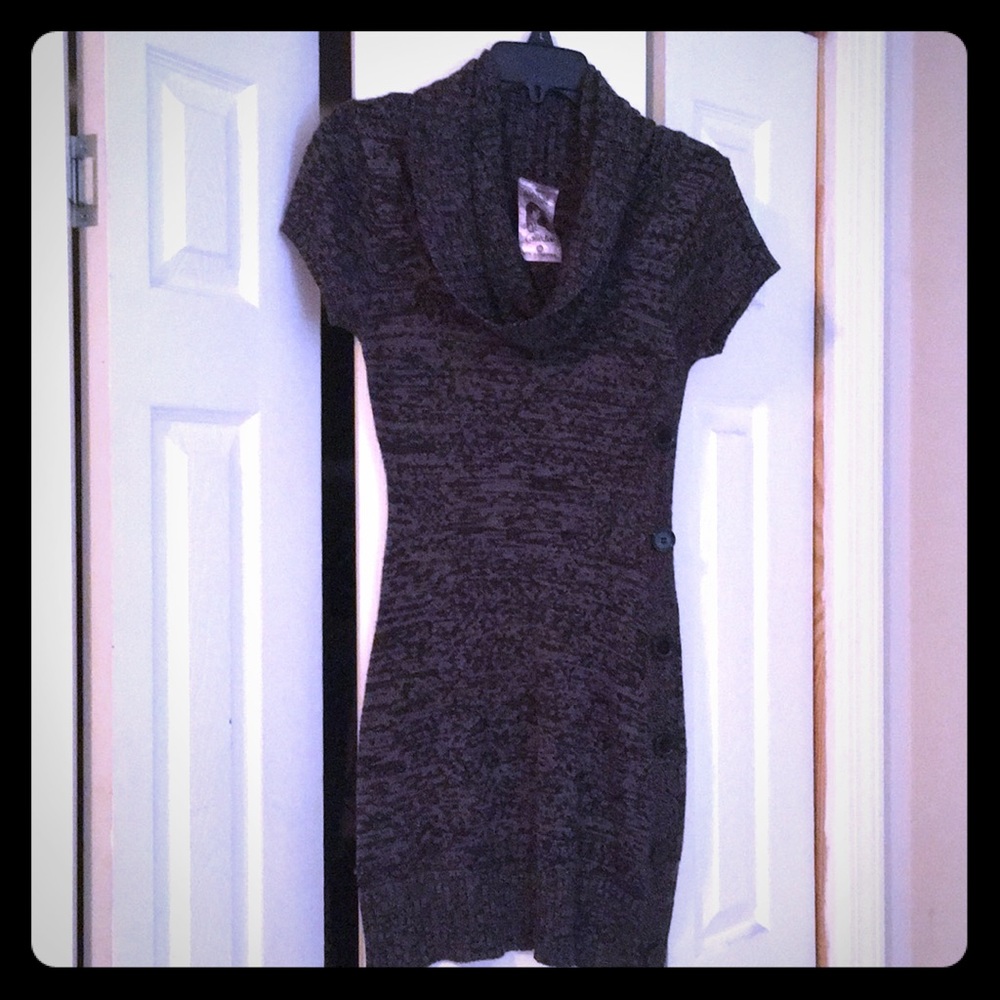 Black & grey, cowl-neck sweater dress